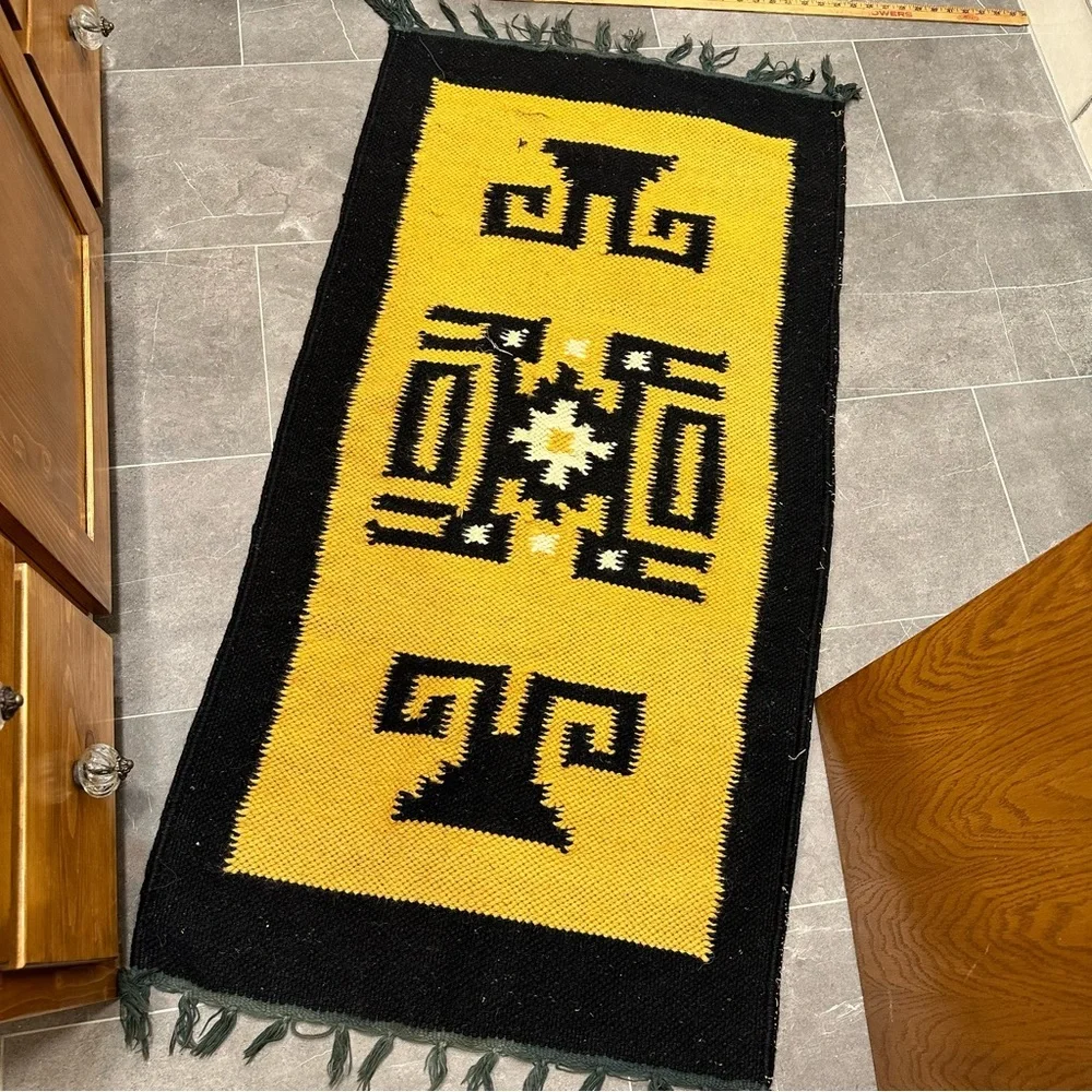 Bundle of wool rugs vintage mustard yellow black boho western runner‎ woven